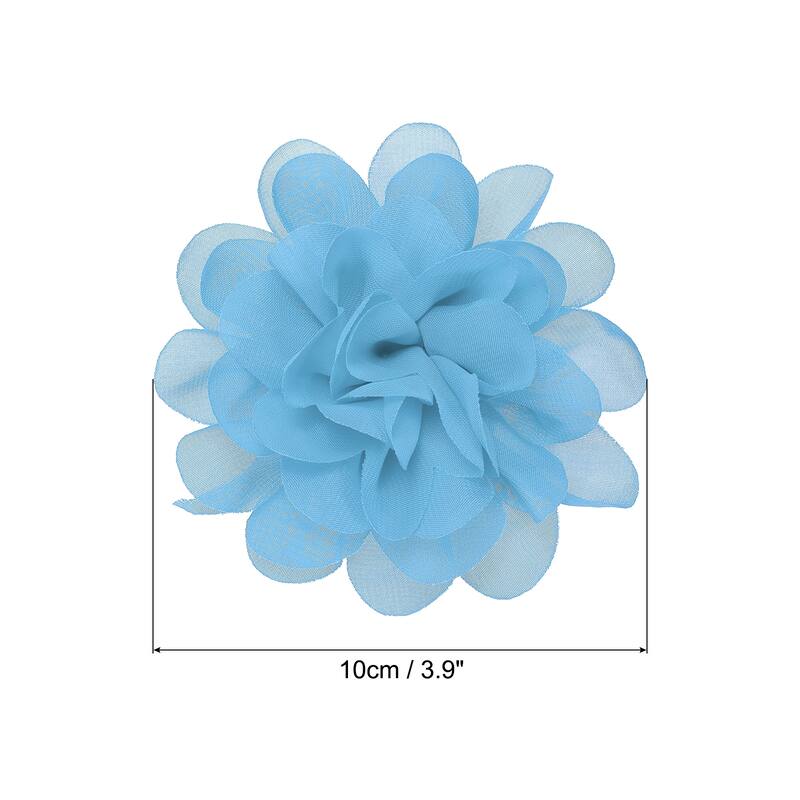 10Pcs Chiffon Flowers Fabric Flower Sewing Fabric Appliques - Blue - 3.9"