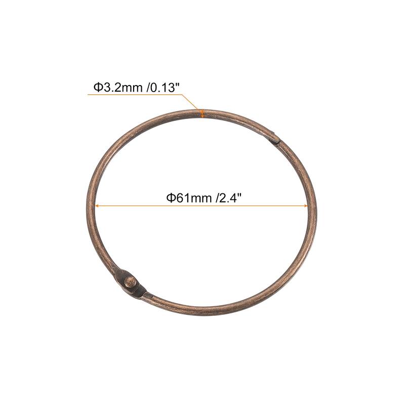 Shower Curtain Rings, 24pcs Loose Leaf Binder Rings - Copper - 2.4 Inch
