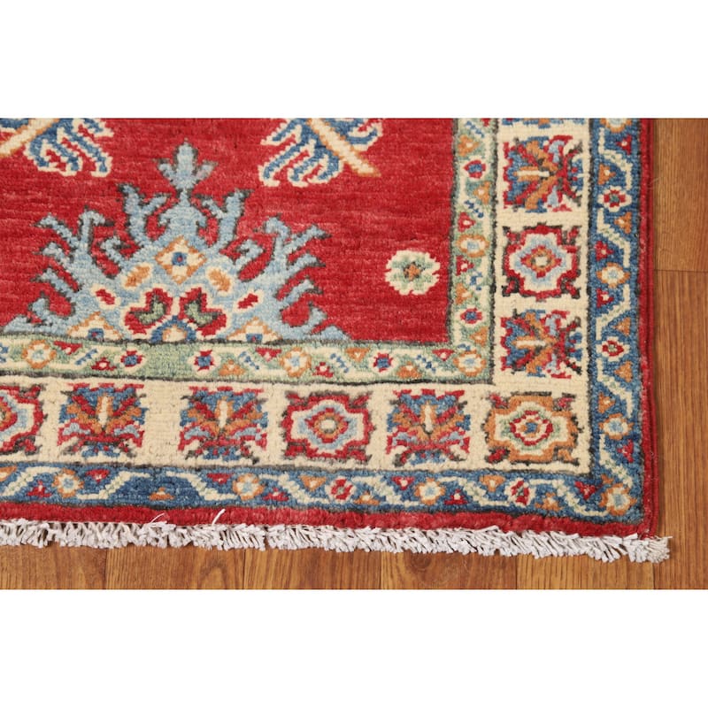 Hand Knotted Oriental 100% Wool Carpet Traditional Geometric Red Kazak Area Rug - 3' 0'' X 2' 0''