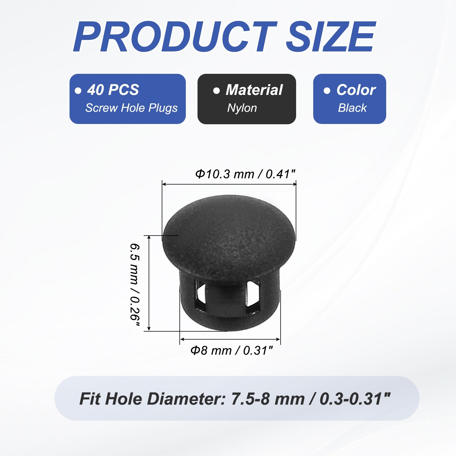 Plastic Hole Plugs, Flush Type Round Plug Snap in Locking Screw Hole Covers Insert End Caps for Furniture Cabinet Kitchen Door