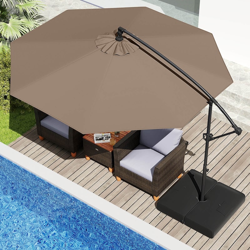 Costway 10 FT Offset Hanging Umbrella with Base Patio Cantilever