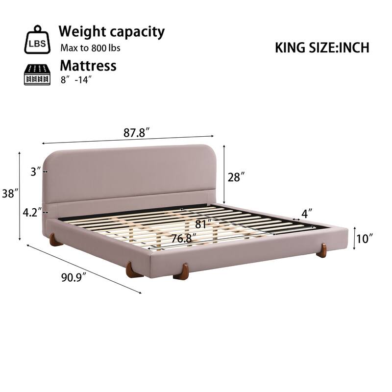 Christopher Knight Home - Verona Unique Design Modern Upholstered Bed Frame with Wood Legs and Headboard