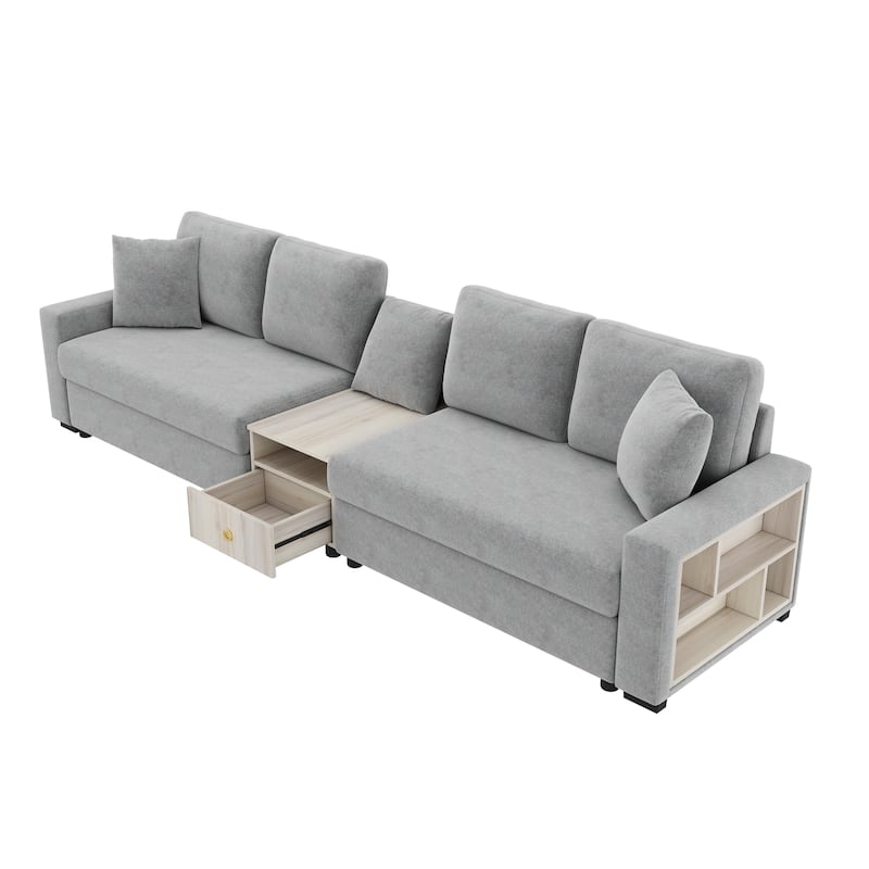 Christopher Knight Home - Havencrest 127.9" Modern Upholstered Modular Sofa with Storage Armrest Center Console