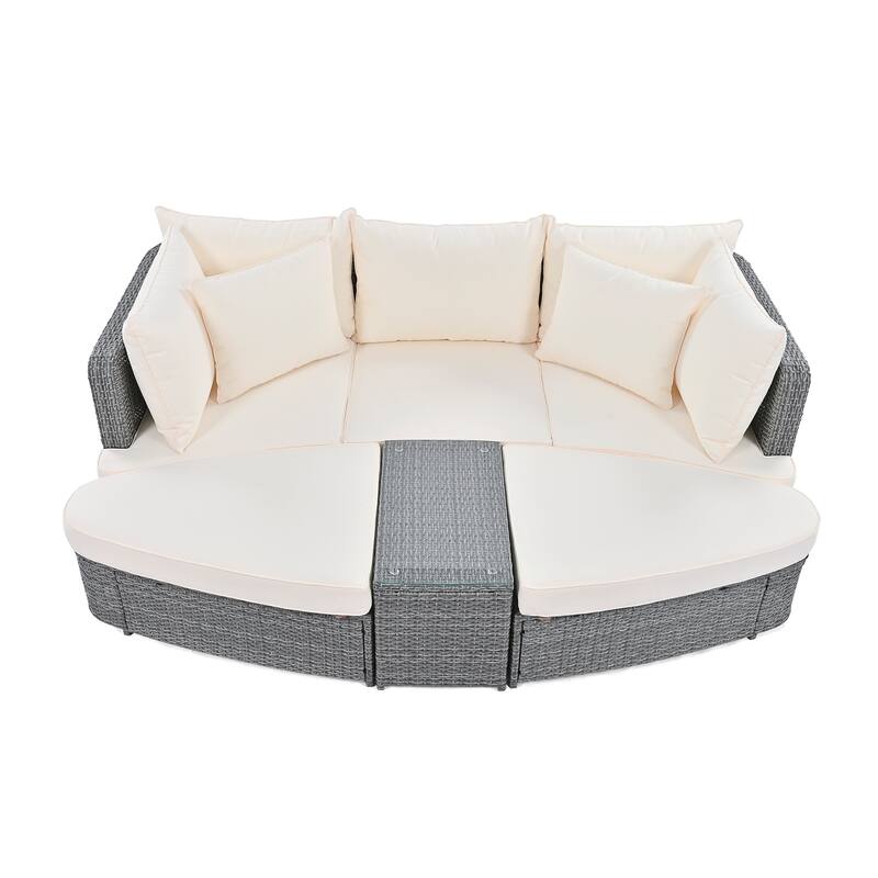 Roomfitters 6-Piece Patio Outdoor Conversation Round Sofa Set with Coffee Table