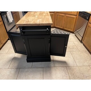Oxford Butcher Block Top Kitchen Island in Black Finish ...