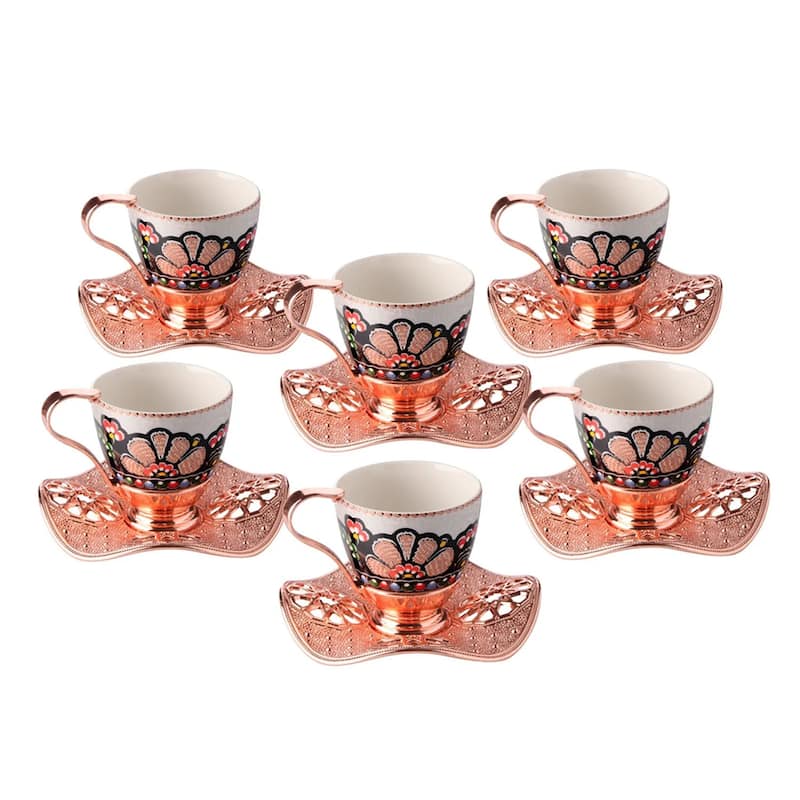 Nisa Rose Gold Coffee Cup and Saucer Set of 12 for 6 - Bed Bath ...