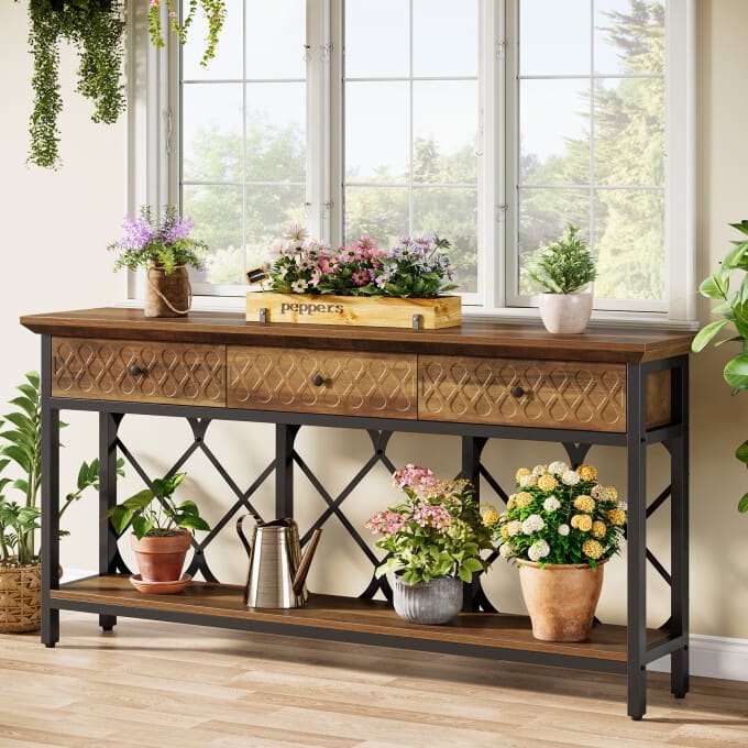 70.86-Inch Narrow Console Sofa Table, Long Entryway Table with Drawers