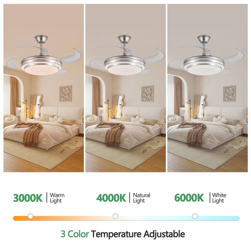 42 Inch 3 Tiers Design Chandelier Ceiling Fan with Light, Retractable Ceiling Fan 6-Speed Quiet DC Motor Fan - 42 Inch