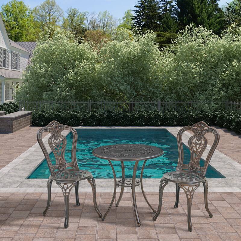 3-Piece Cast Aluminum Bistro Table and Chairs Set