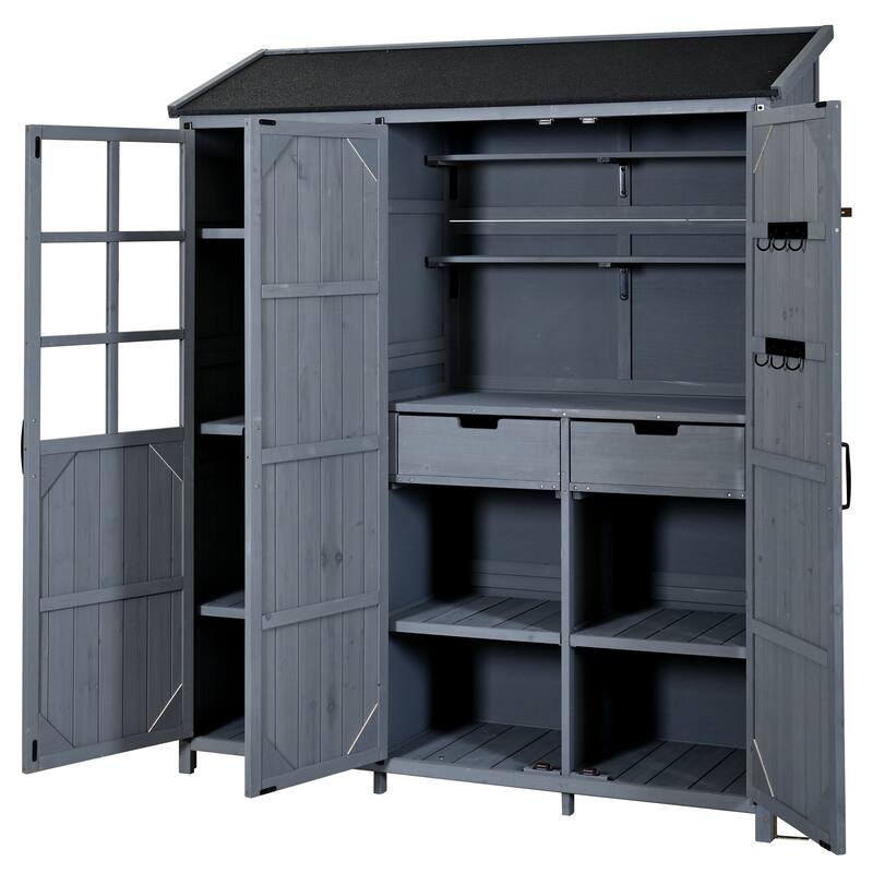 Roomfitters 71.6" Garden Potting Bench with Storage Cabinet, Waterproof Roof Outdoor Potting Table, Shelves, Drawers