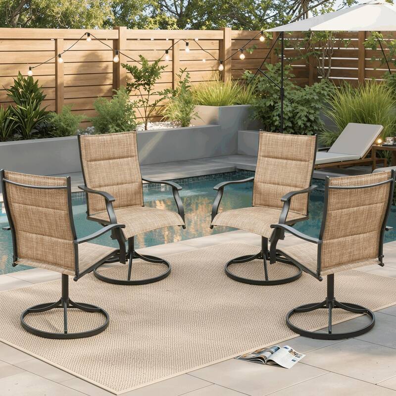 EROMMY Outdoor Swivel Patio Chairs 2/4 Pack, High-Back Textilene Dining Rocker Chairs with Metal Frame - 4 Piece - Brown