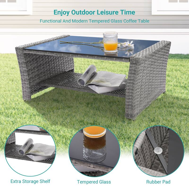 BONOSUKI Outdoor Furniture 4-Piece Set,Patio PE Wicker Rattan Sofa Set