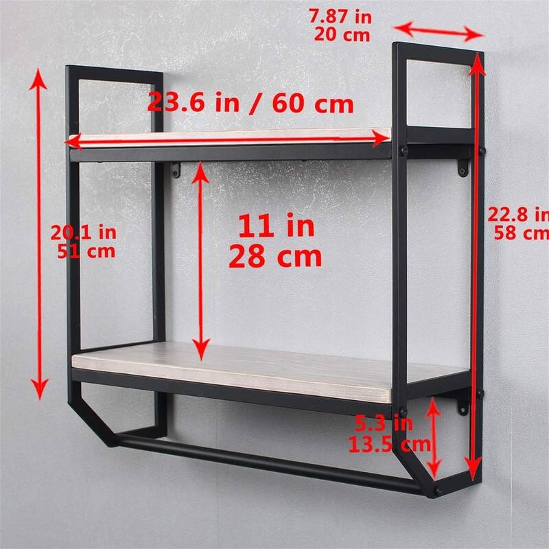 2-Tier Metal Industrial 23.6" Bathroom Shelves Wall Mounted - 7.87"D x 23.6"W x 22.8"H