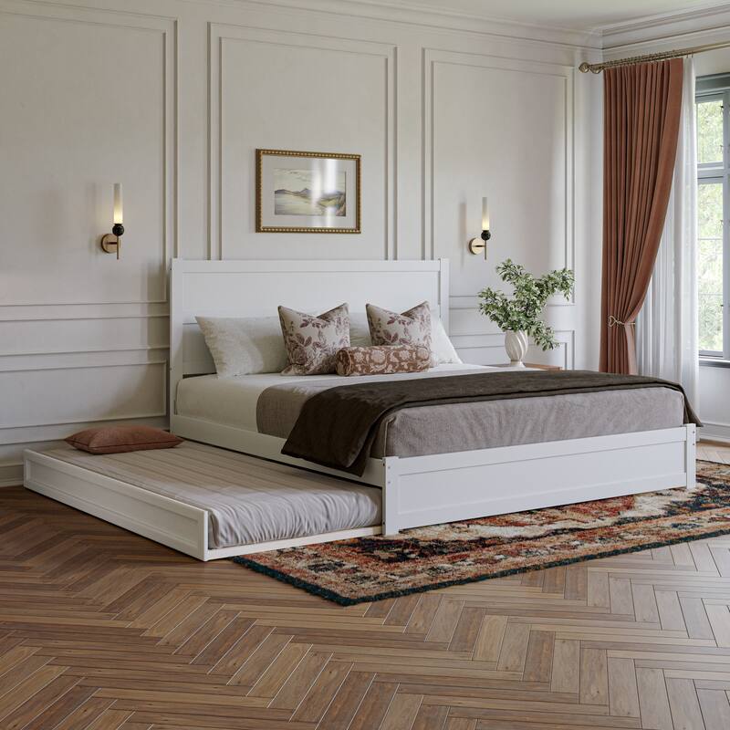 Aveline Wood Platform Bed with Matching Footboard & Trundle - White - King