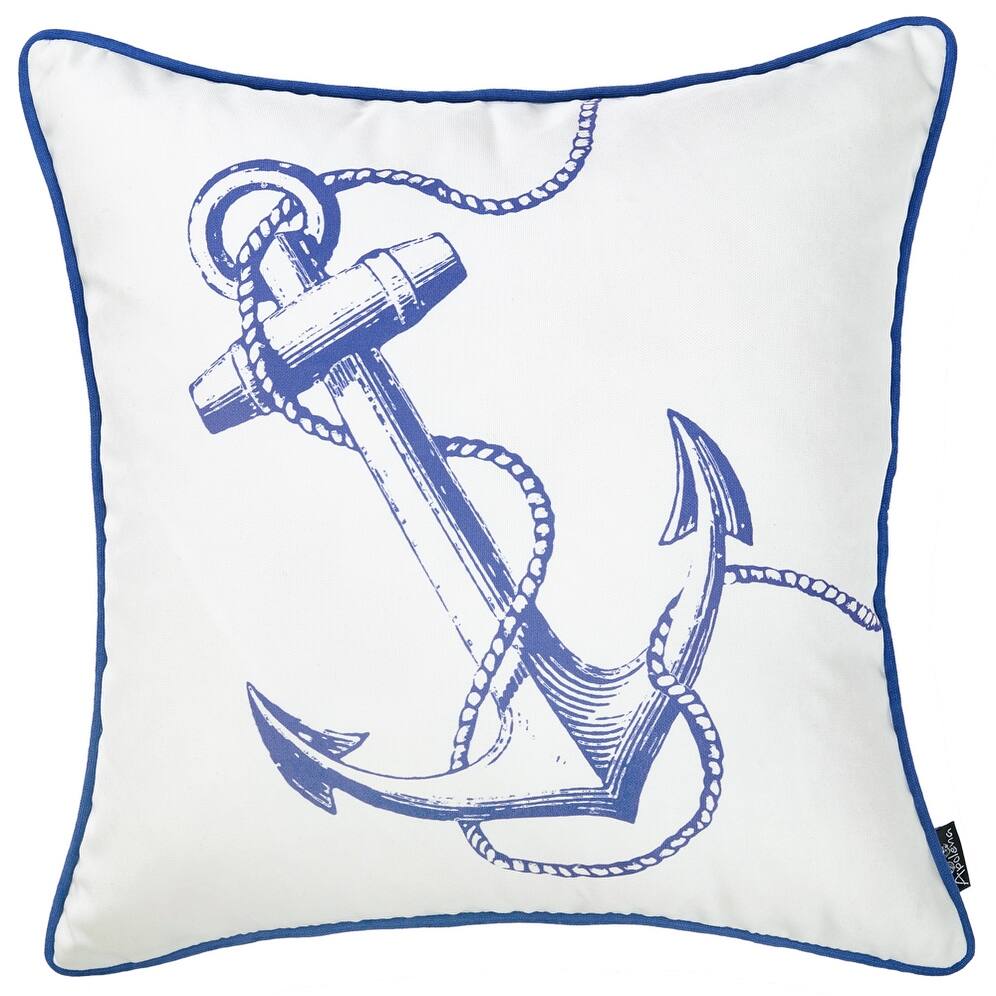HomeRoots Blue and White Nautical Anchor Decorative Throw Pillow Cover