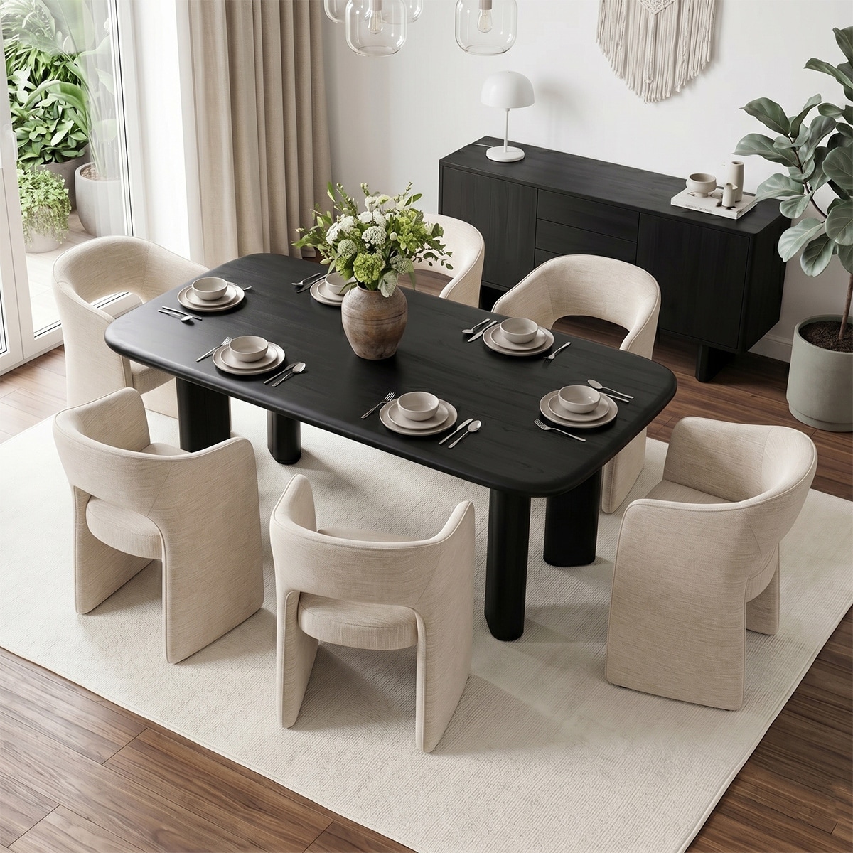 Modern Chenille Barrel Upholstered Dining Armchairs(Set of 6)