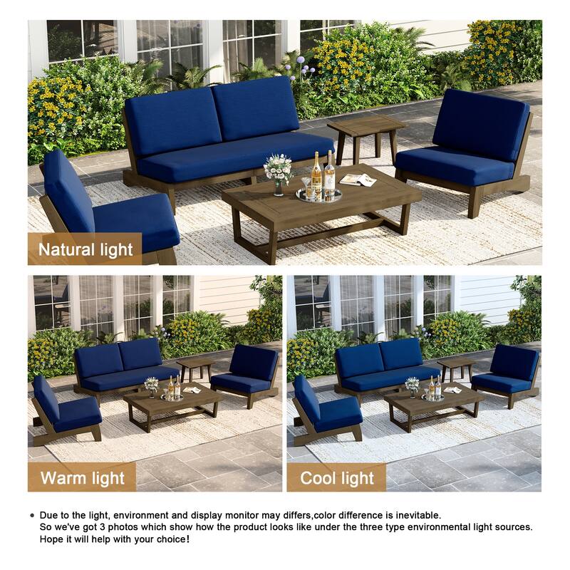 Casual Teak Wood 5-Piece Outdoor Patio Conversation Set