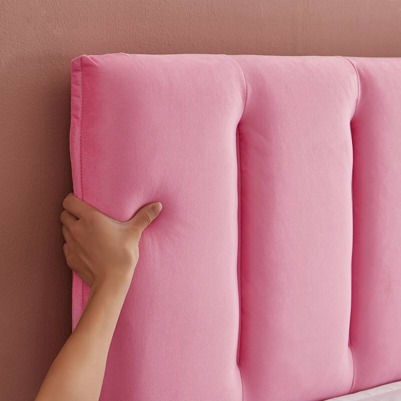 VECELO Pink Tufted Upholstered Platform Bed Frame with Adjustable Height Headboard Twin/Full/Queen Size Beds