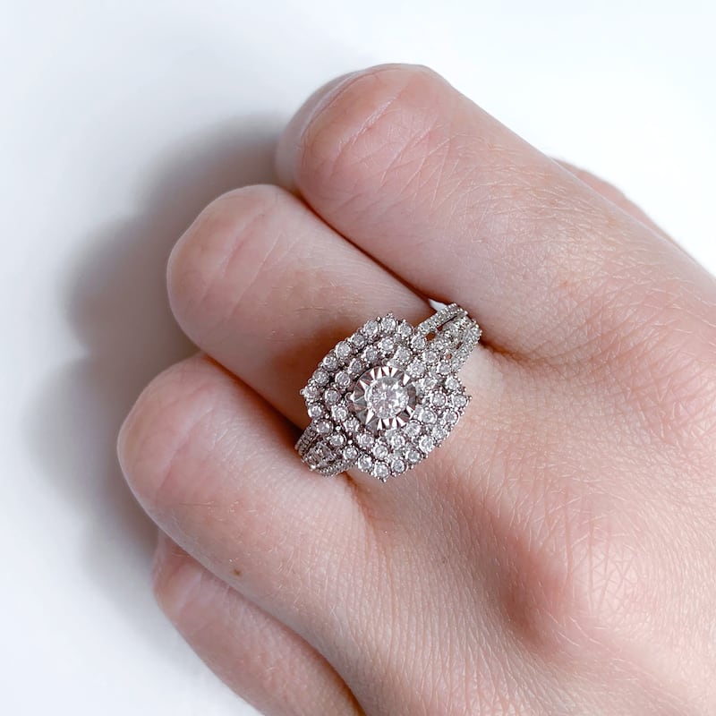 Miadora Halo Multi-Row 1/2ct TDW Diamond Engagement Ring 10k White Gold