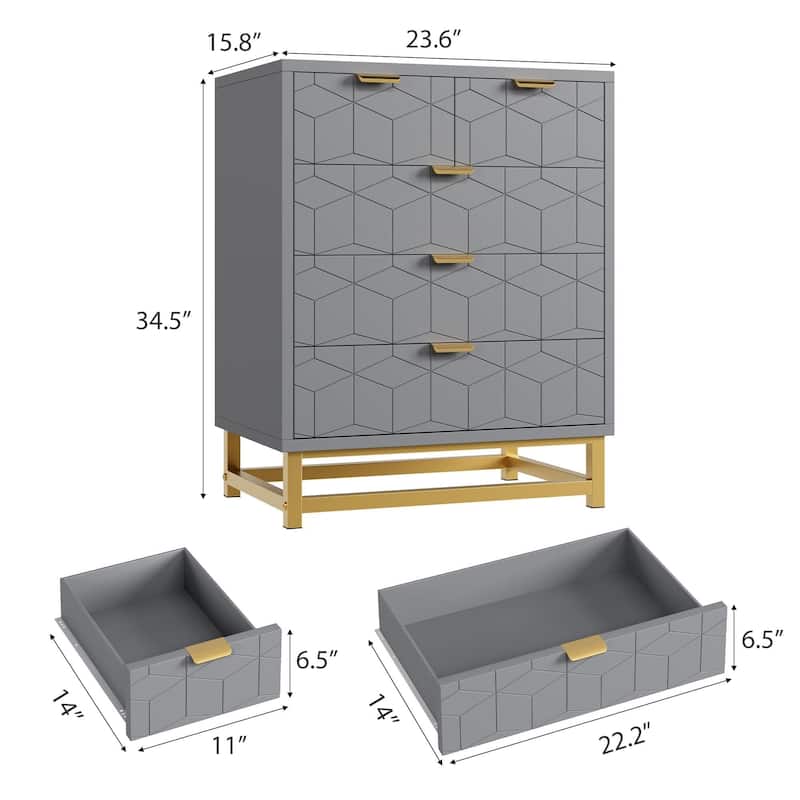 5 Drawer Dresser, with Metal Legs and Gold Handles