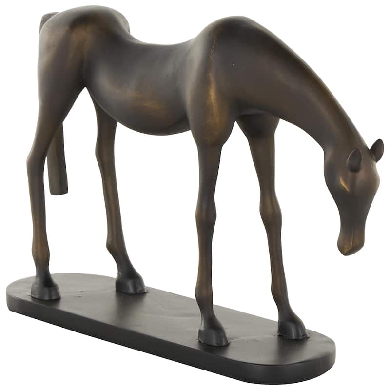 Polystone Horse Decorative Sculpture with Brushed Gold Accents and Black Oval Base - Bronze - Roche River Decor