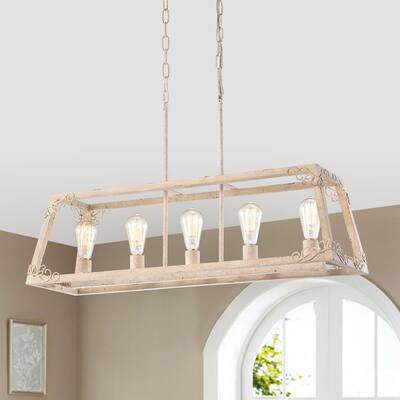 Antique White Finish 5-Light Geometrical Kitchen Island Lighting