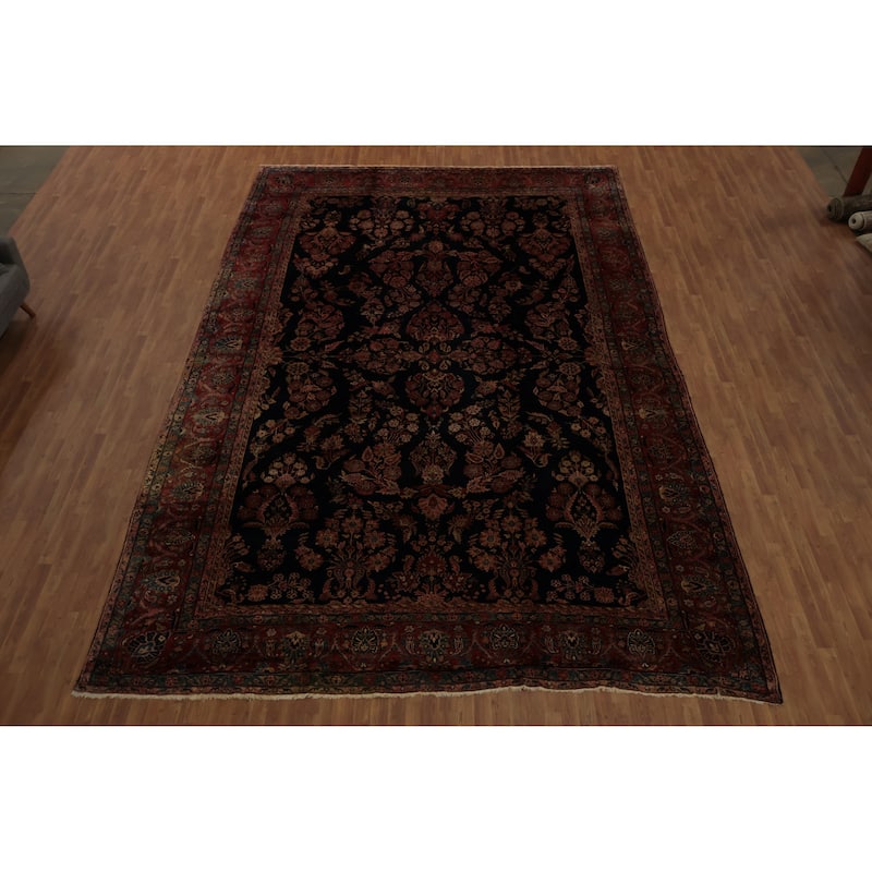 Hand Knotted Oriental 100% Wool Carpet Traditional Floral Navy Blue & Blues Sarouk Area Rug - 17' 3'' X 11' 4''