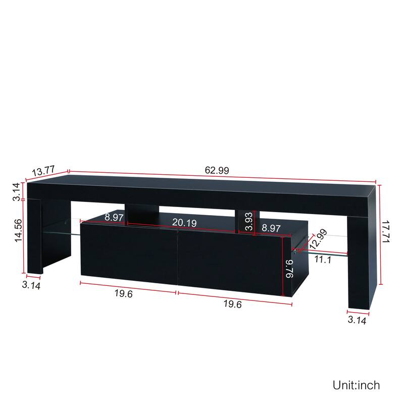 Modern 63" TV Stand with 20-Color LED Lights, Remote Control Media Console for 60-69 Inch TVs