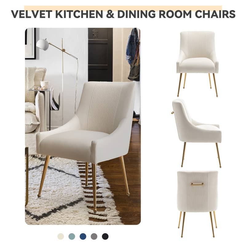 SEYNAR Modern Glam Boucle Pleated Velvet Dining Chair or Vanity Chair Set of 4 with Rear Handle