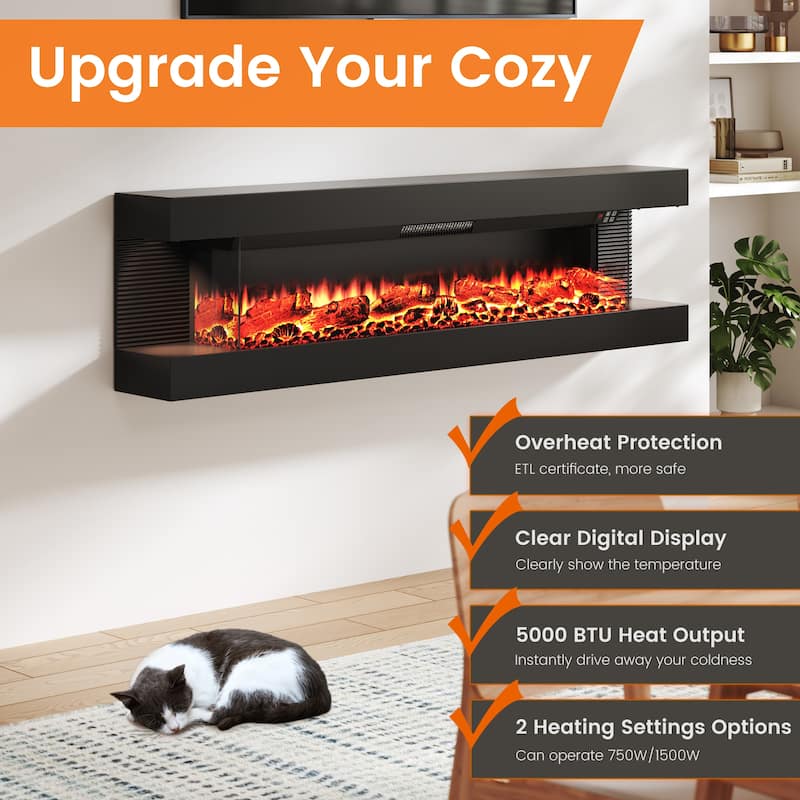 3-Sided Electric Fireplace, Wall Mounted LED Electric Fireplace