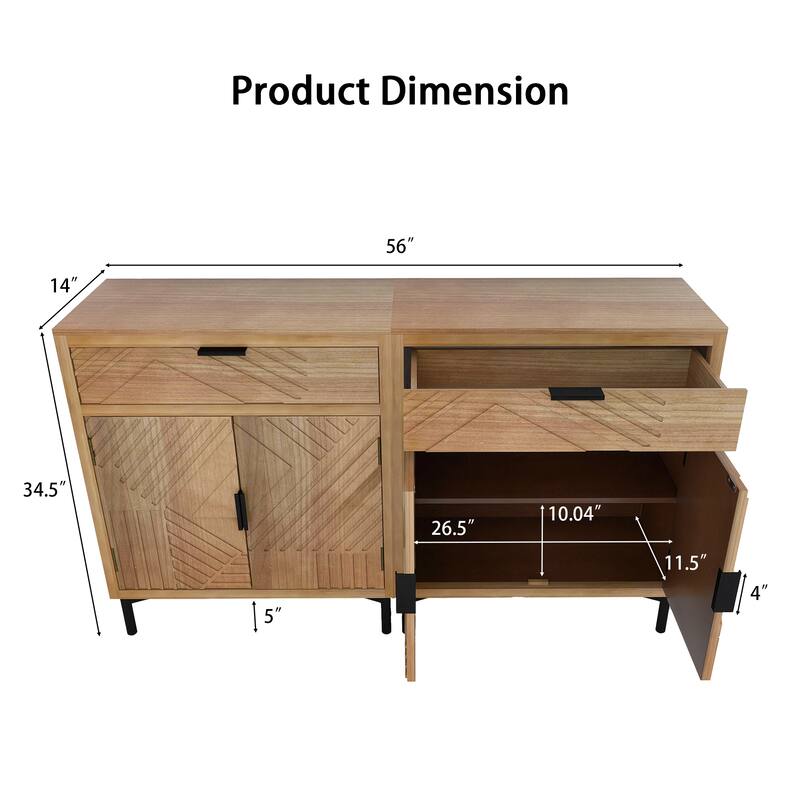 Antique brown 32 in. H Accent Cabinet with 2 Shelves and 4 Doors and 2 Drawer - 64.00" x 14.00"