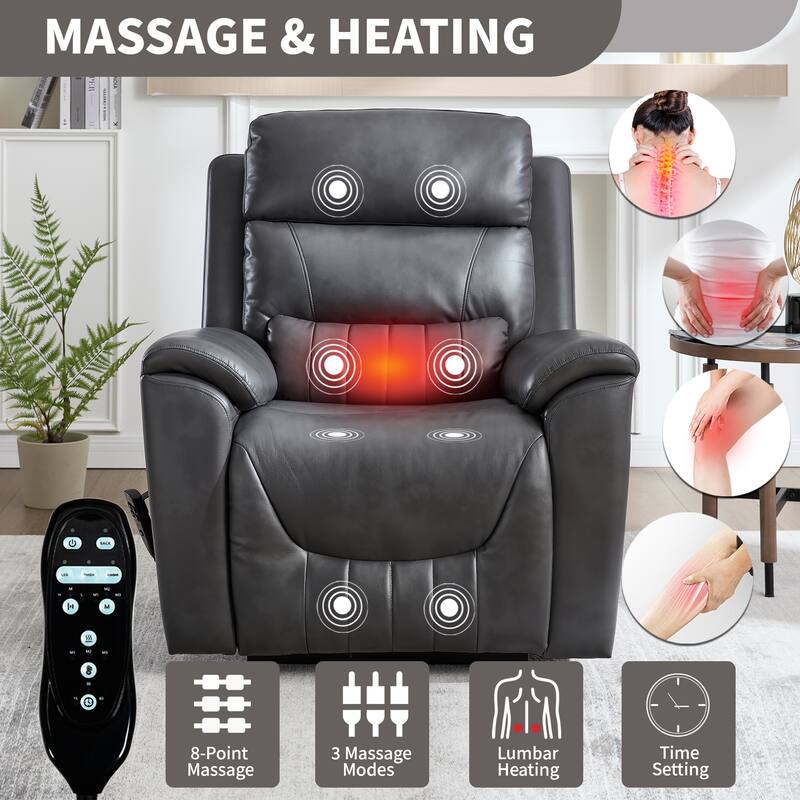 350 Lbs Leatherair Power Lift Recliner Chair, Heavy Duty Motion Mechanism With 8-Point Vibration Massage And Lumbar Heating