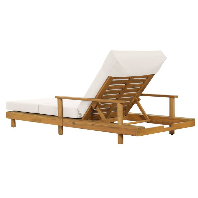 Christopher Knight Home - Modern Indoor/Outdoor Acacia Wood 4-Fold Adjustable Chaise Lounge with Water-Resistant Cushion