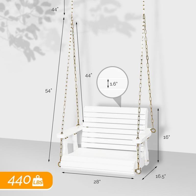 1-Person White Wooden Patio Porch Swing