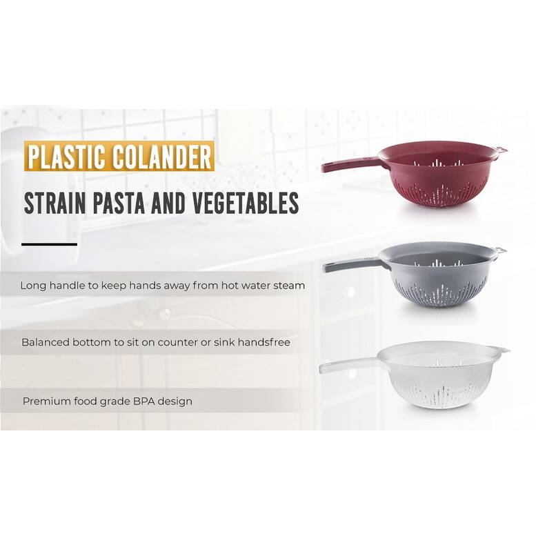YBM Home 9.75 In. Plastic Colander Use for Pasta, Spaghetti 3 Pack