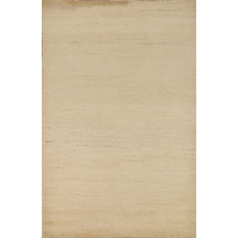 Solid Gabbeh Modern Rug Handmade Beige Wool Carpet - 3'10"x 5'9"