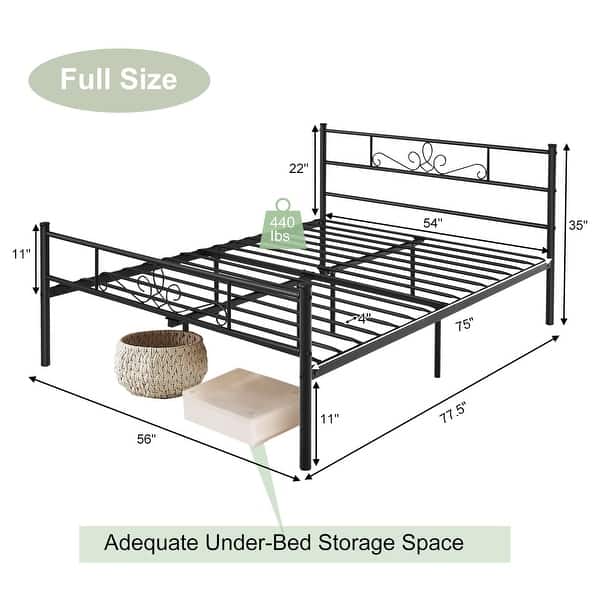 dimension image slide 1 of 3, Costway Twin/Queen/Full Metal Platform Bed Frame with Headboard and