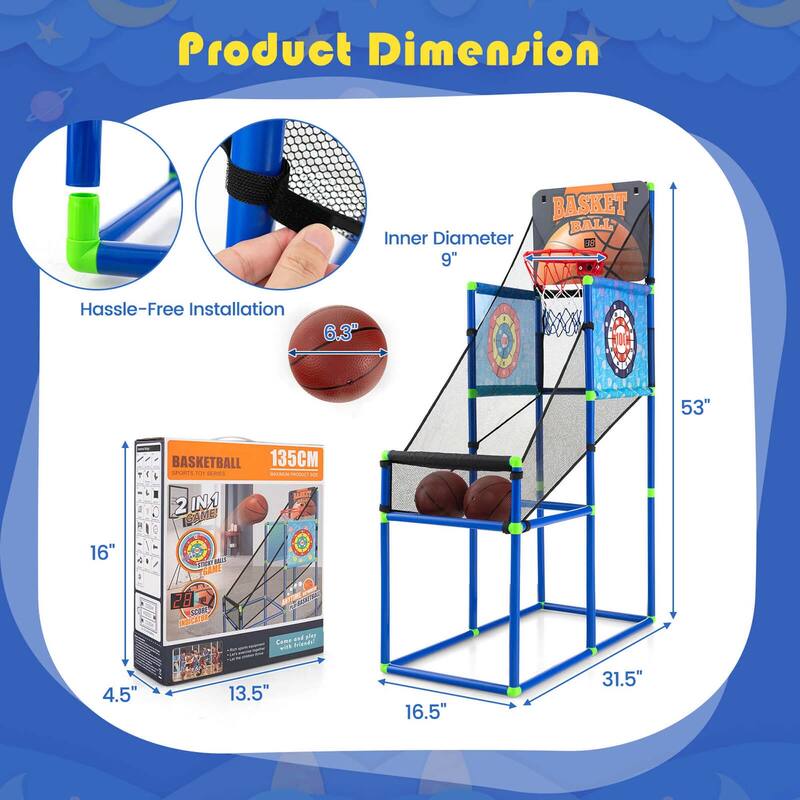 2-in-1 Kids Basketball Arcade & Sticky Balls Game w/Scoreboard Sound