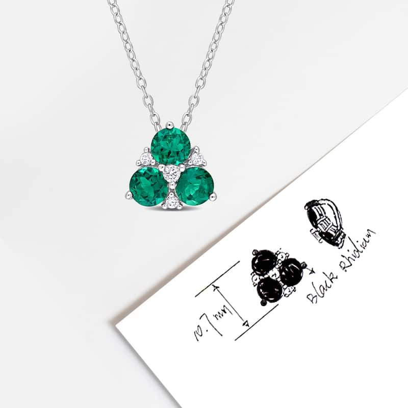 Miadora 1 1/4ct TGW Created Emerald Created White Sapphire Necklace Sterling Silver