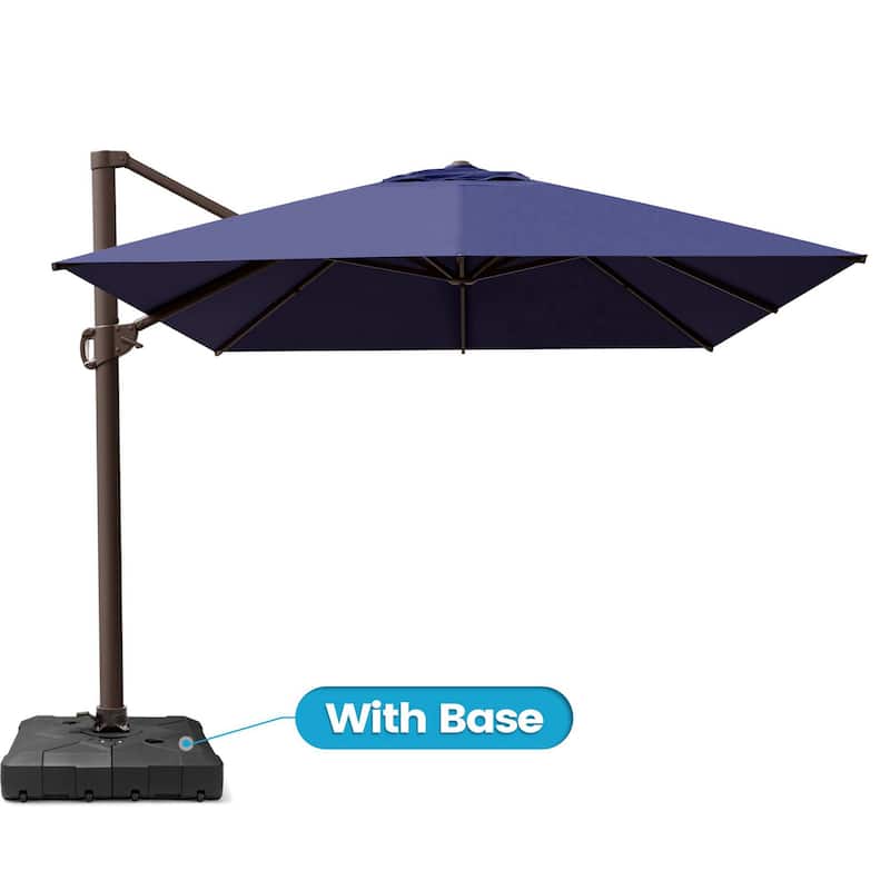 10 x 13 FT Outdoor Shade Canopy Patio Cantilever Offset Umbrella with Base - NavyBlue - Base with 4 wheels