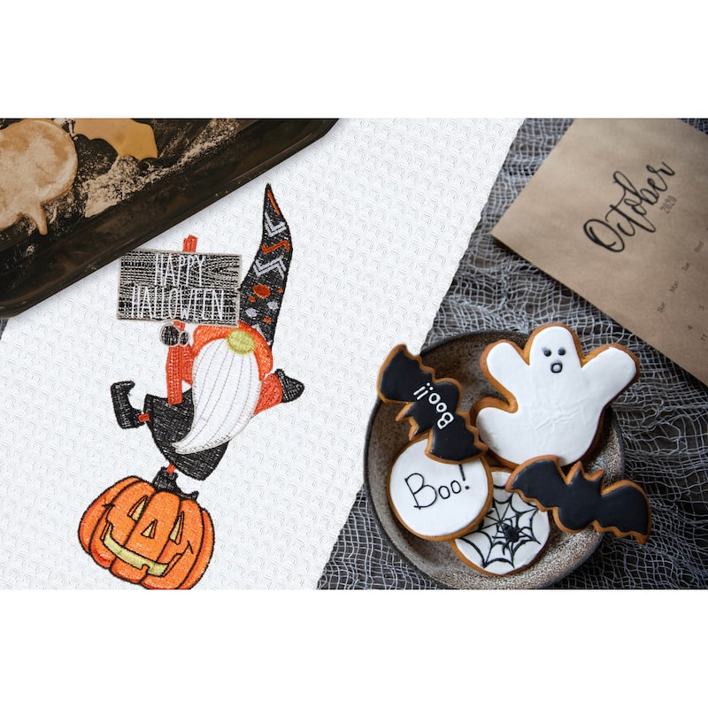 Halloween Gnome Embroidered & Waffle Weave Kitchen Towel