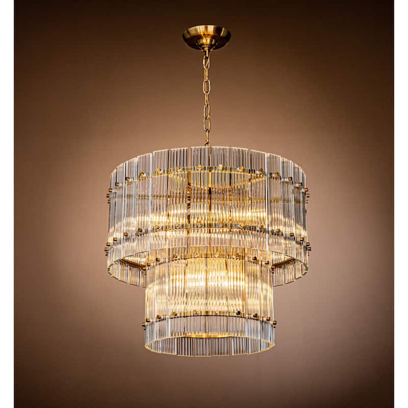 10-Light Glam And Modern Antique Gold Two-Tiered Handmade Glass Shade Chandelier 22" Classic Lighting Fixture - Antique Gold