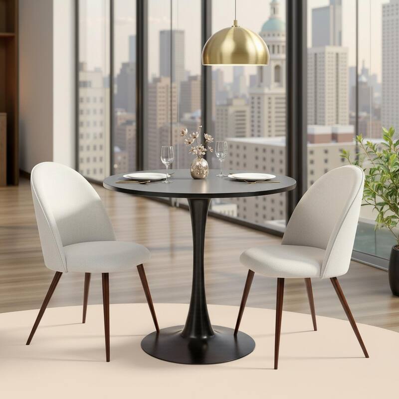 Homy Casa Modern 3-Piece Dining Set with White Round Tulip Table and Upholstered Chairs