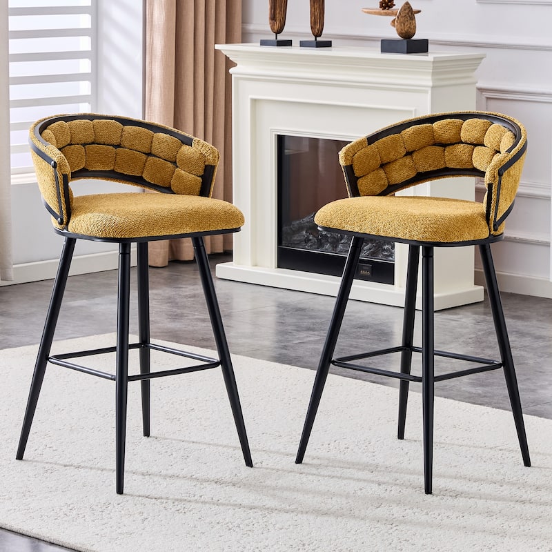Set of 2 Velvet Bar Stools with Black Iron Legs, Modern Counter Height Stools for Home Bar
