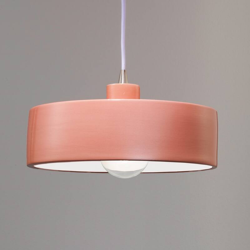 Justice Design Group Radiance Brushed Nickel Dish Ceramic Pendant with White Cord