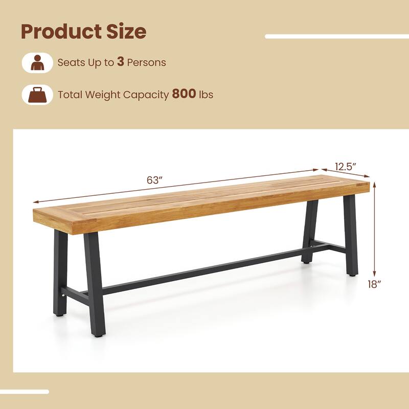 Gymax 2PCS 63'' Long Outdoor Acacia Wood Bench Seats up to 3 Persons
