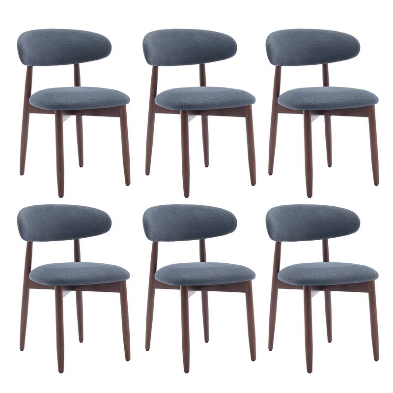 RENEWLINE Mid-Century Modern Upholstered Dining Chair with Wooden Legs - Set of 6 - Blue
