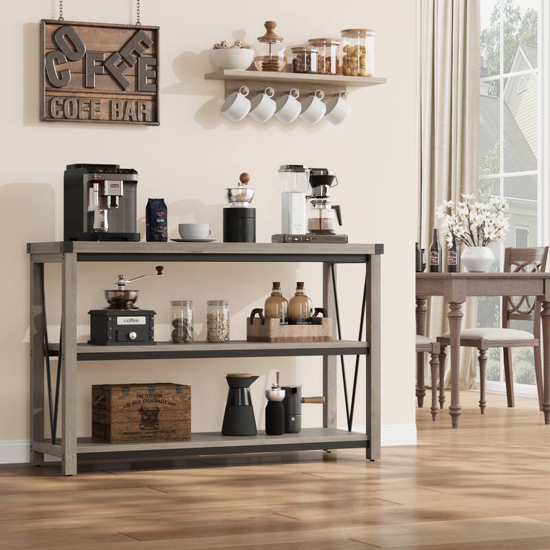 Farmhouse Entryway 3 Tier Wood Console Table for Living Room - Grey