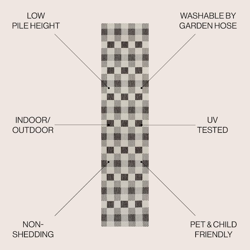 JONATHAN Y Biot Traditional Geometric Bold Gingham Black/Cream Indoor/Outdoor Area Rug