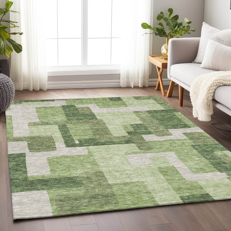 Premium Washable Super Soft Modern Geo Mayfield Rug - Green - 9' x 12' - Rectangle